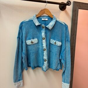 NEW! Zenana Waffle Knit Acid Wash Button Up
